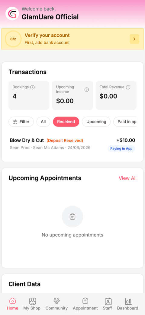 Glamuare app — screen 1