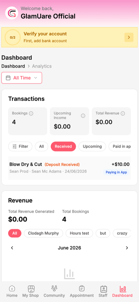 Glamuare app — screen 1